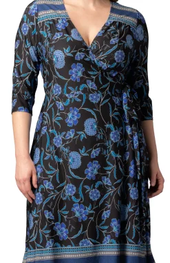 Beguiling Border Print Wrap Dress - Black - Plus