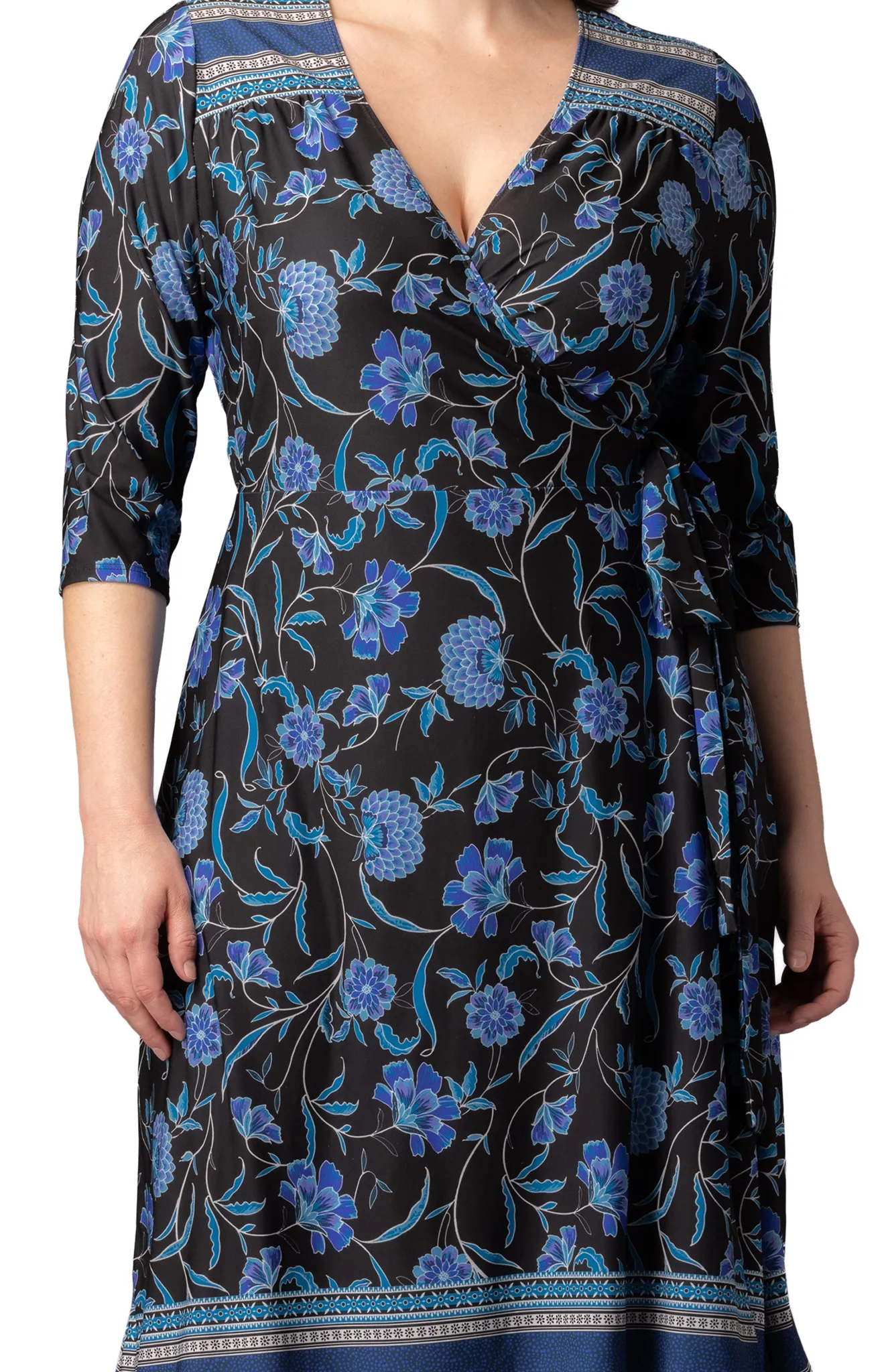 Beguiling Border Print Wrap Dress - Black - Plus