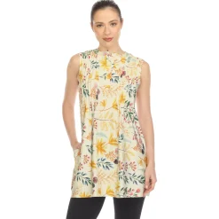 Beige Floral Sleeveless Tunic Top