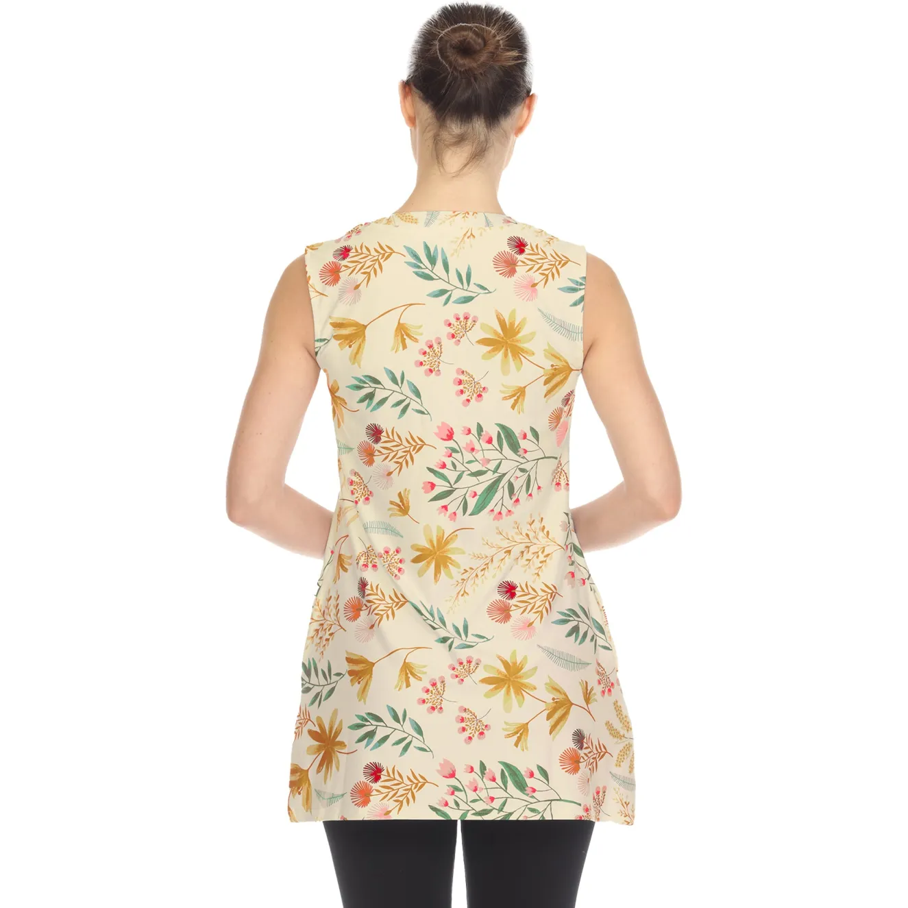 Beige Floral Sleeveless Tunic Top