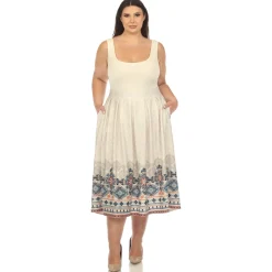 Beige Pleated Skirt with Border Prints - Plus