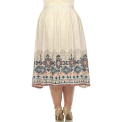 Beige Pleated Skirt with Border Prints - Plus