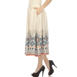 Beige Pleated Skirt with Border Prints