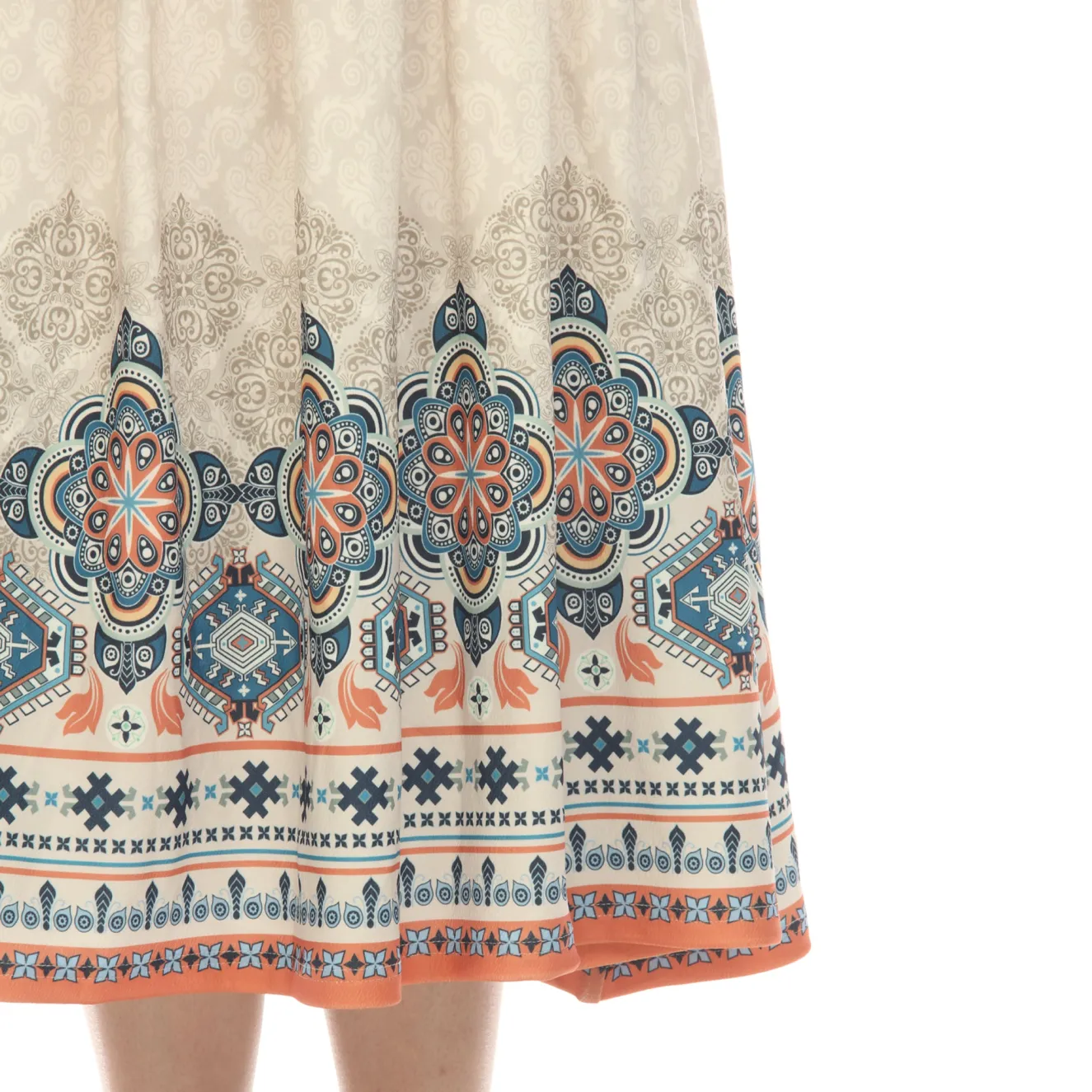 Beige Pleated Skirt with Border Prints