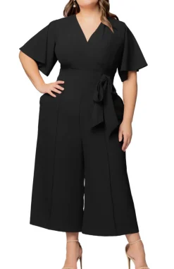 Black Noir Evelyn Wide Leg Cropped Jumpsuit - Plus