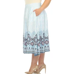 Blue Pleated Skirt with Border Prints - Plus