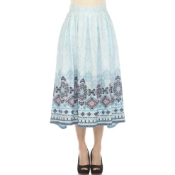 Blue Pleated Skirt with Border Prints