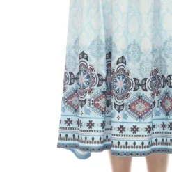 Blue Pleated Skirt with Border Prints