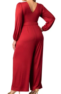 Brigitte Long Sleeve Jumpsuit - Red - Plus
