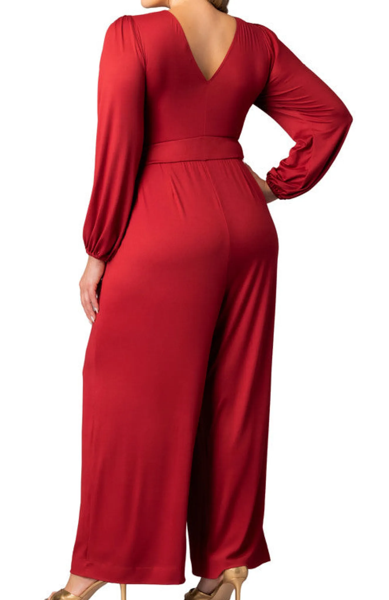 Brigitte Long Sleeve Jumpsuit - Red - Plus