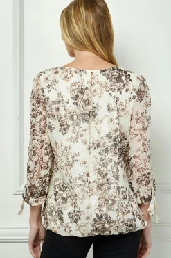 Bubble Hem 3/4 Tie Sleeve Blouse - Eggshell