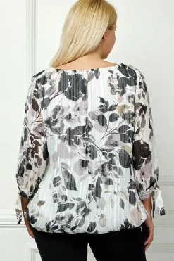 Bubble Hem 3/4 Tie Sleeve Blouse - Ivory - Plus