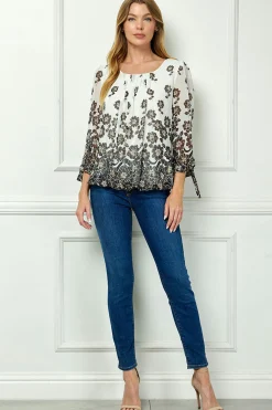Bubble Hem 3/4 Tie Sleeve Blouse in Ivory