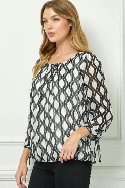 Bubble Hem 3/4 Tie Sleeve Blouse - White