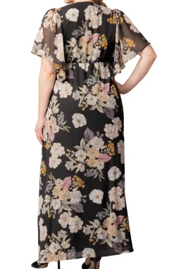 Carmella Flutter Sleeve Gown-Midnight Peony Print -Plus