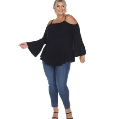 Cold Shoulder Ruffle Sleeve Top - Plus