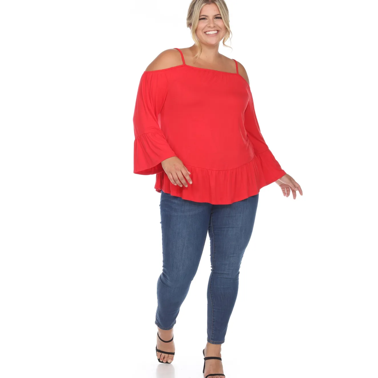 Cold Shoulder Ruffle Sleeve Top - Plus