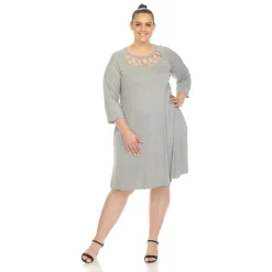 Criss Cross Neckline Swing Midi Dress - Plus