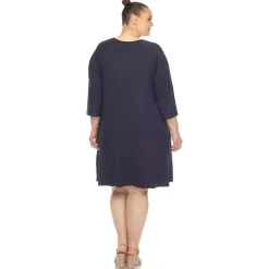 Criss Cross Neckline Swing Midi Dress - Plus