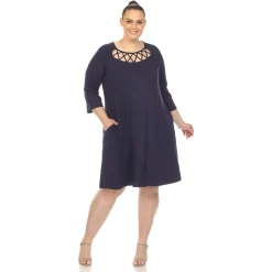 Criss Cross Neckline Swing Midi Dress - Plus