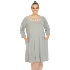 Criss Cross Neckline Swing Midi Dress - Plus