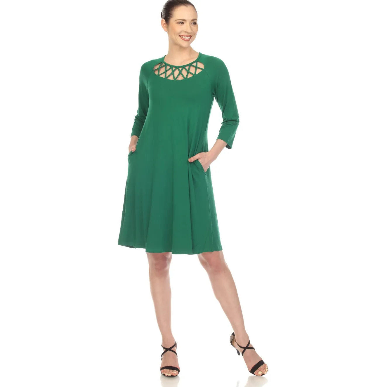 Criss Cross Neckline Swing Midi Dress