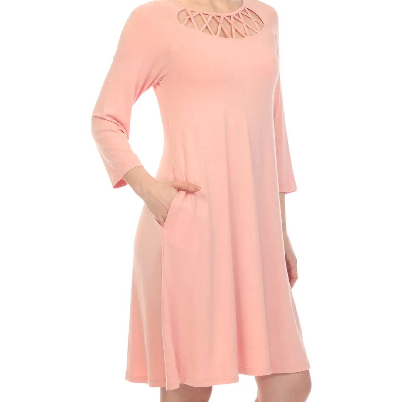 Criss Cross Neckline Swing Midi Dress
