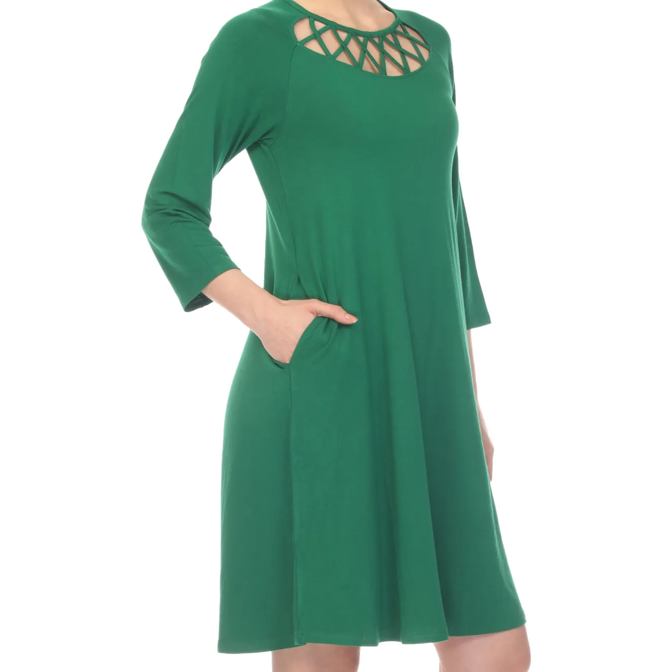 Criss Cross Neckline Swing Midi Dress