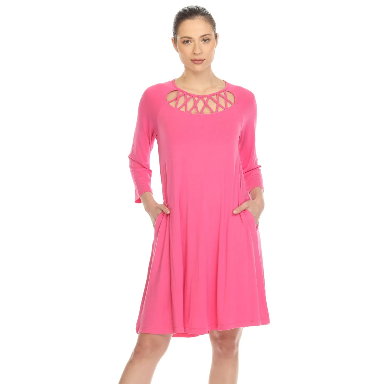 Criss Cross Neckline Swing Midi Dress