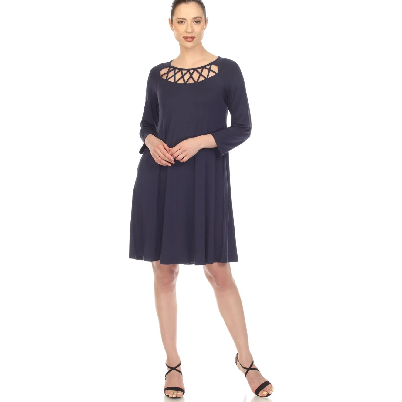 Criss Cross Neckline Swing Midi Dress