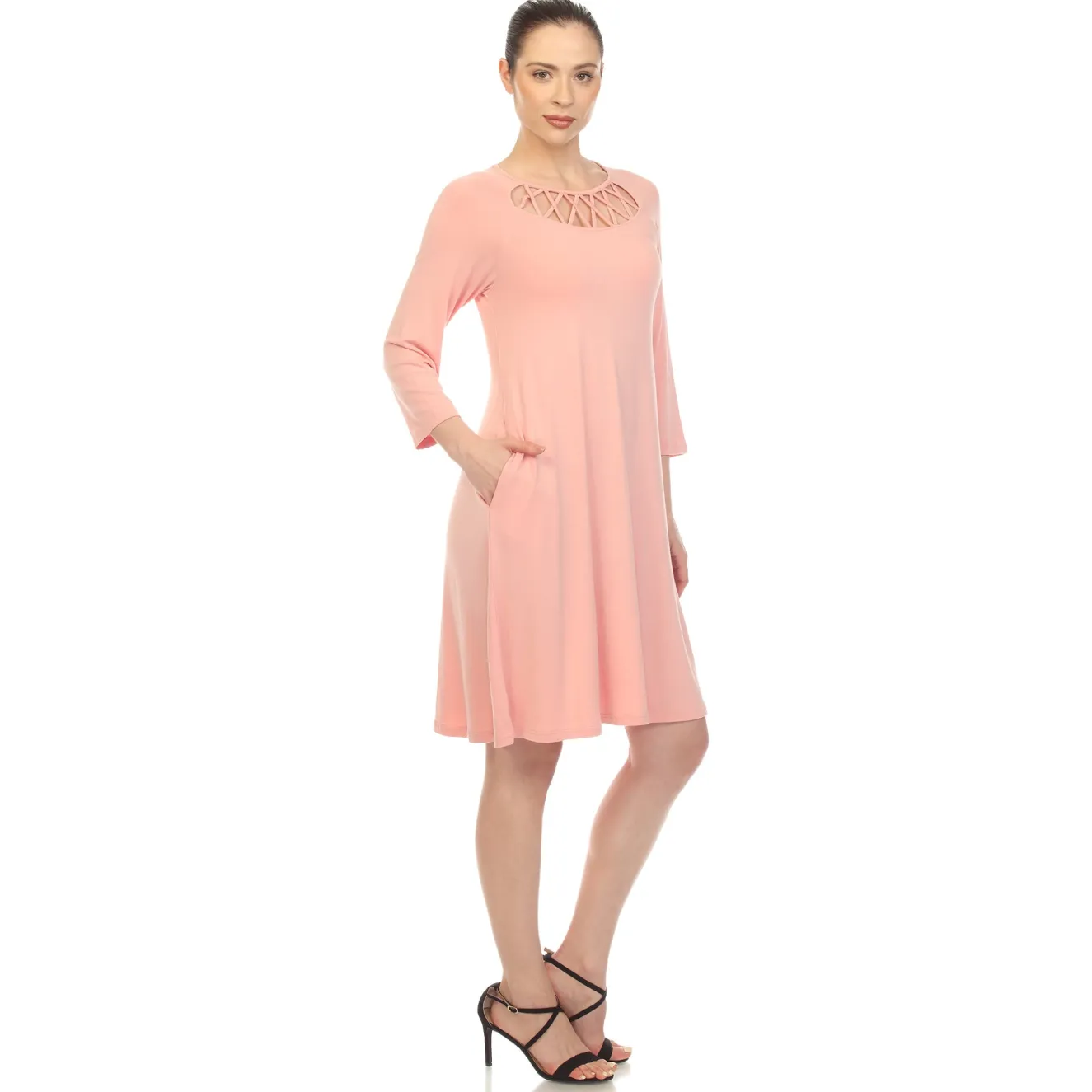 Criss Cross Neckline Swing Midi Dress