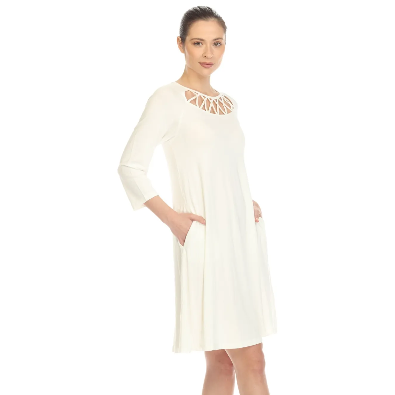 Criss Cross Neckline Swing Midi Dress