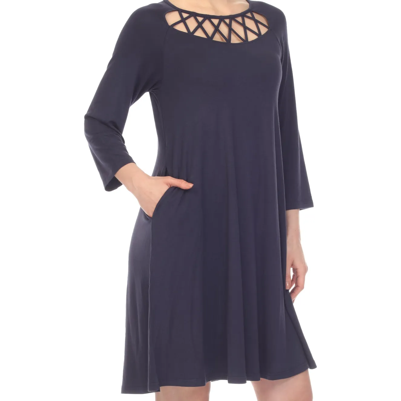 Criss Cross Neckline Swing Midi Dress