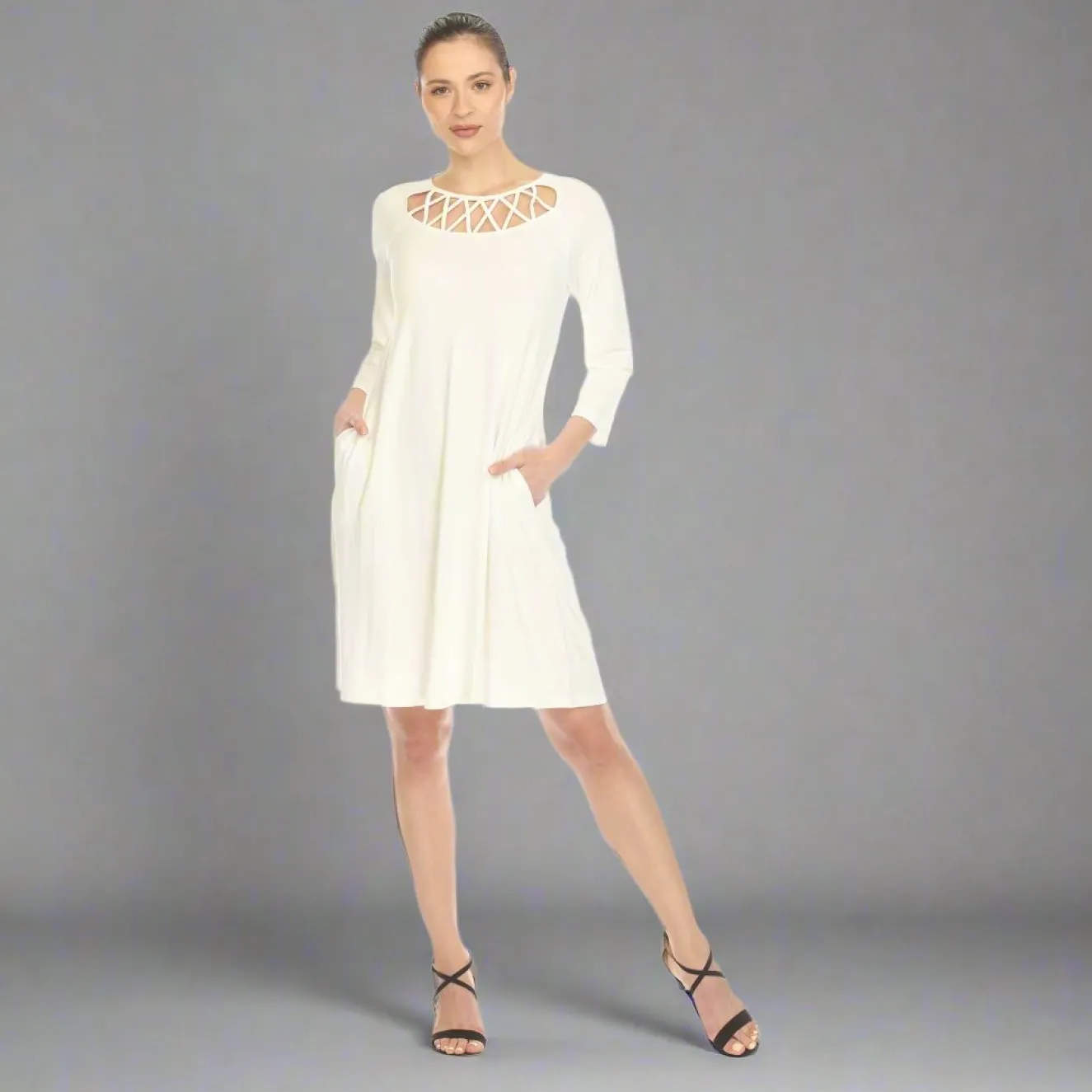 Criss Cross Neckline Swing Midi Dress