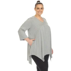 Empire Waist V-Neck Tunic Top - Plus