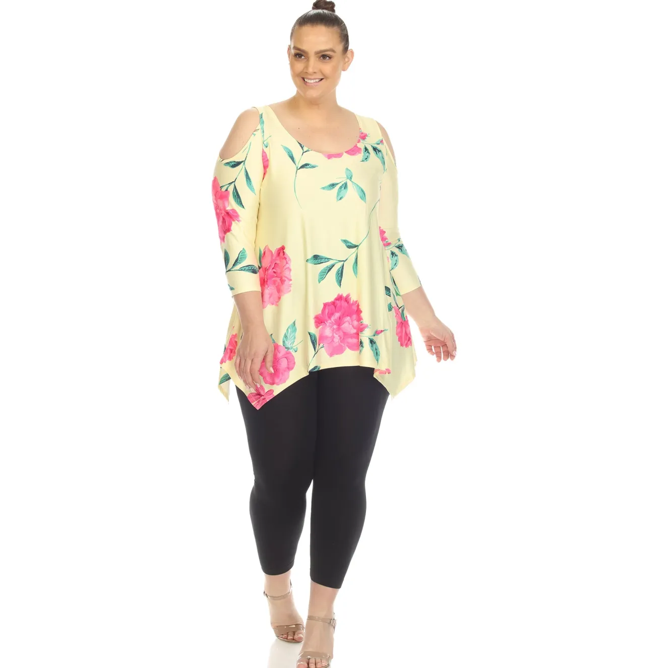 Floral Printed Cold Shoulder Tunic - Plus