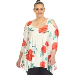 Floral Printed Cold Shoulder Tunic - Plus
