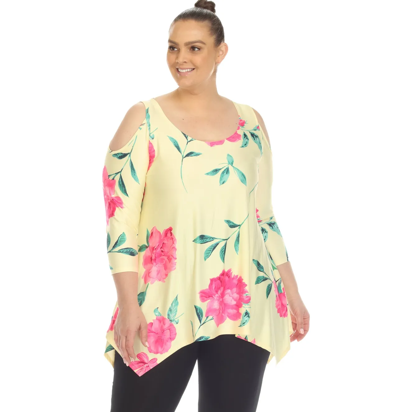 Floral Printed Cold Shoulder Tunic - Plus