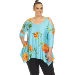 Floral Printed Cold Shoulder Tunic - Plus
