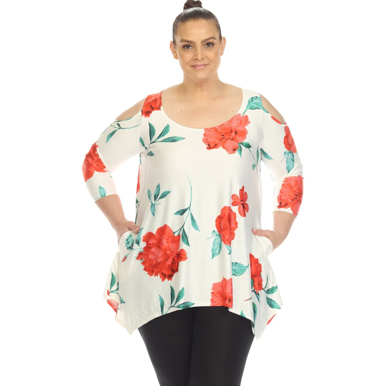 Floral Printed Cold Shoulder Tunic - Plus