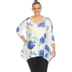 Floral Printed Cold Shoulder Tunic - Plus