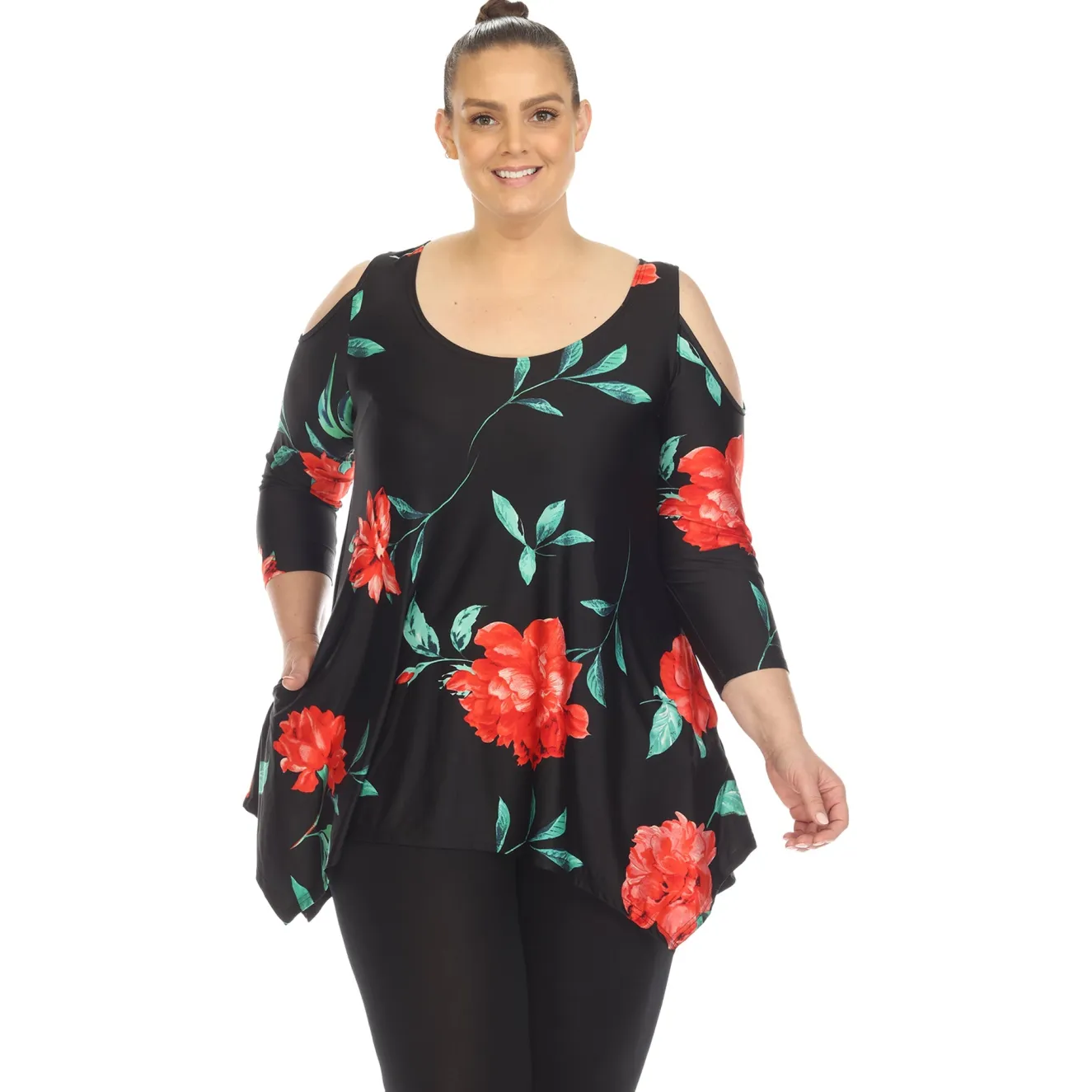 Floral Printed Cold Shoulder Tunic - Plus