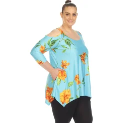 Floral Printed Cold Shoulder Tunic - Plus