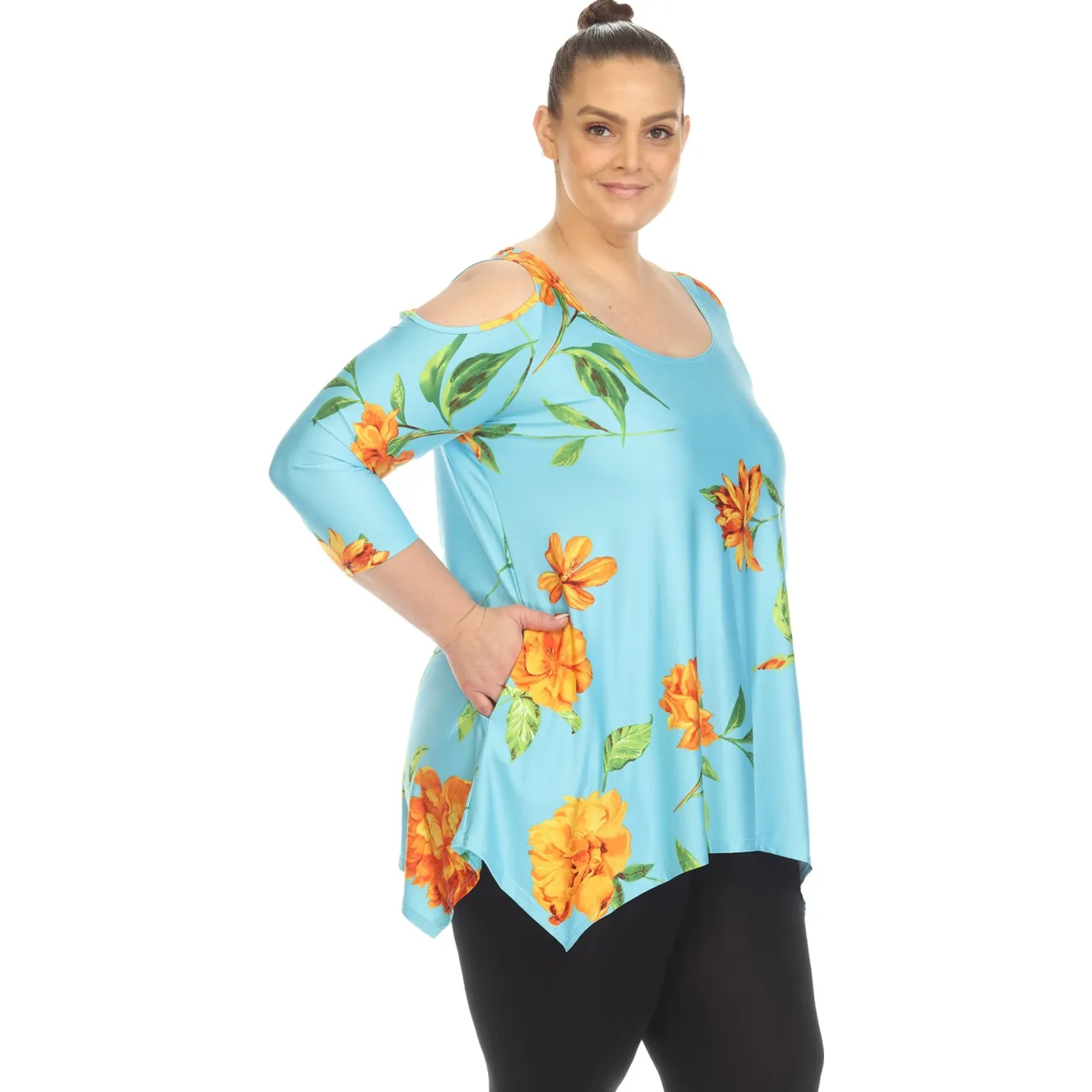Floral Printed Cold Shoulder Tunic - Plus