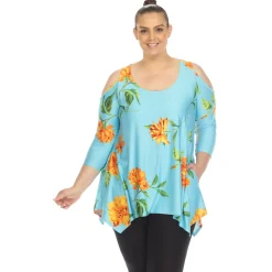 Floral Printed Cold Shoulder Tunic - Plus