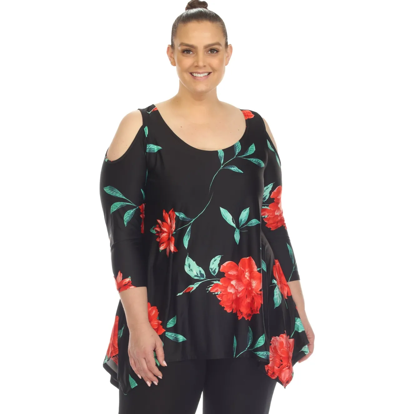 Floral Printed Cold Shoulder Tunic - Plus