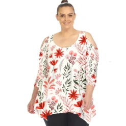 Floral Printed Cold Shoulder Tunic - Plus