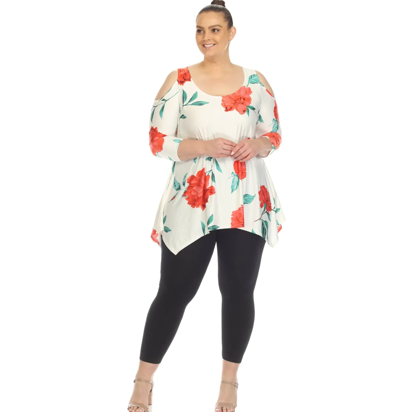 Floral Printed Cold Shoulder Tunic - Plus