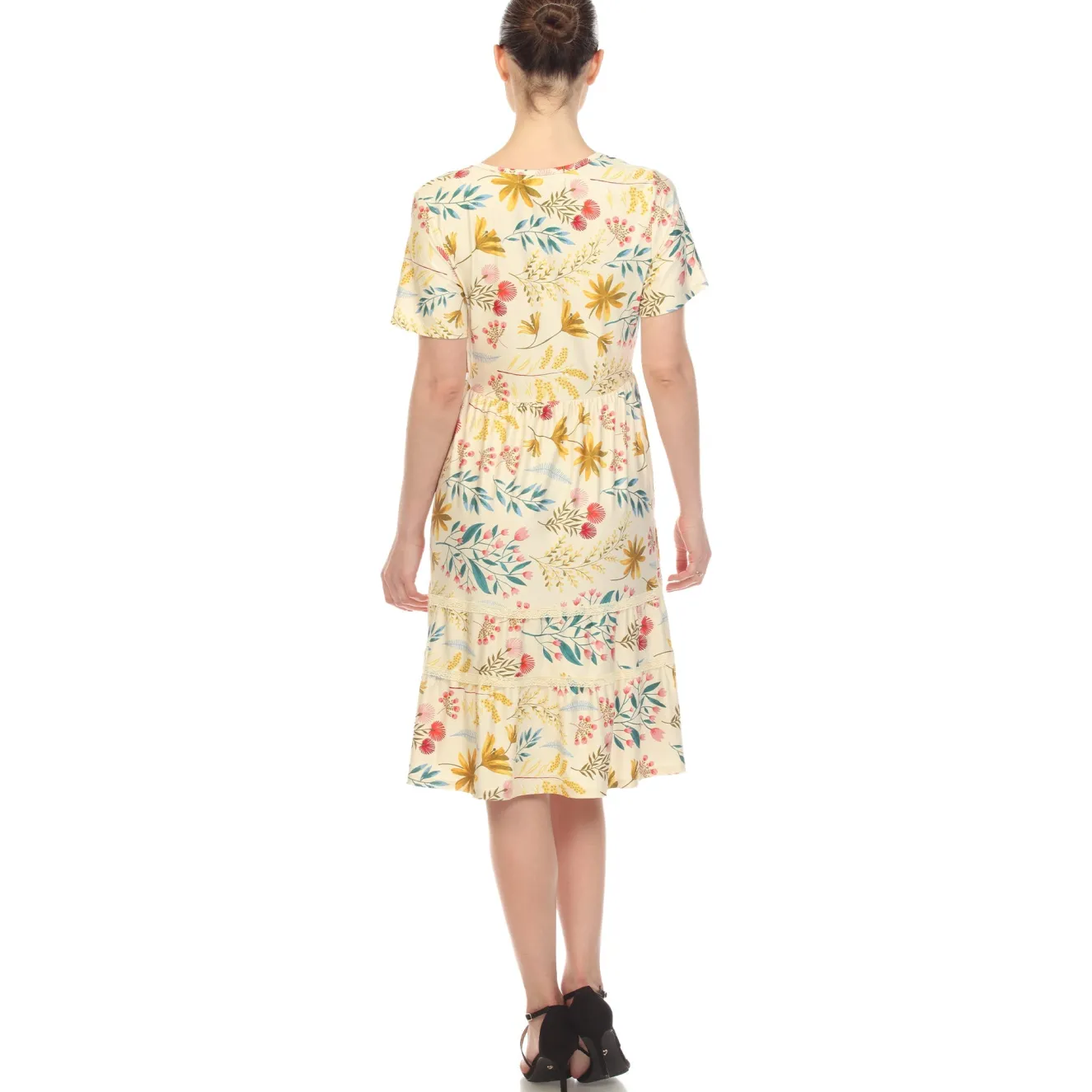 Floral Short Sleeve Knee Length Dress