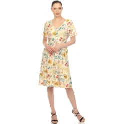 Floral Short Sleeve Knee Length Dress